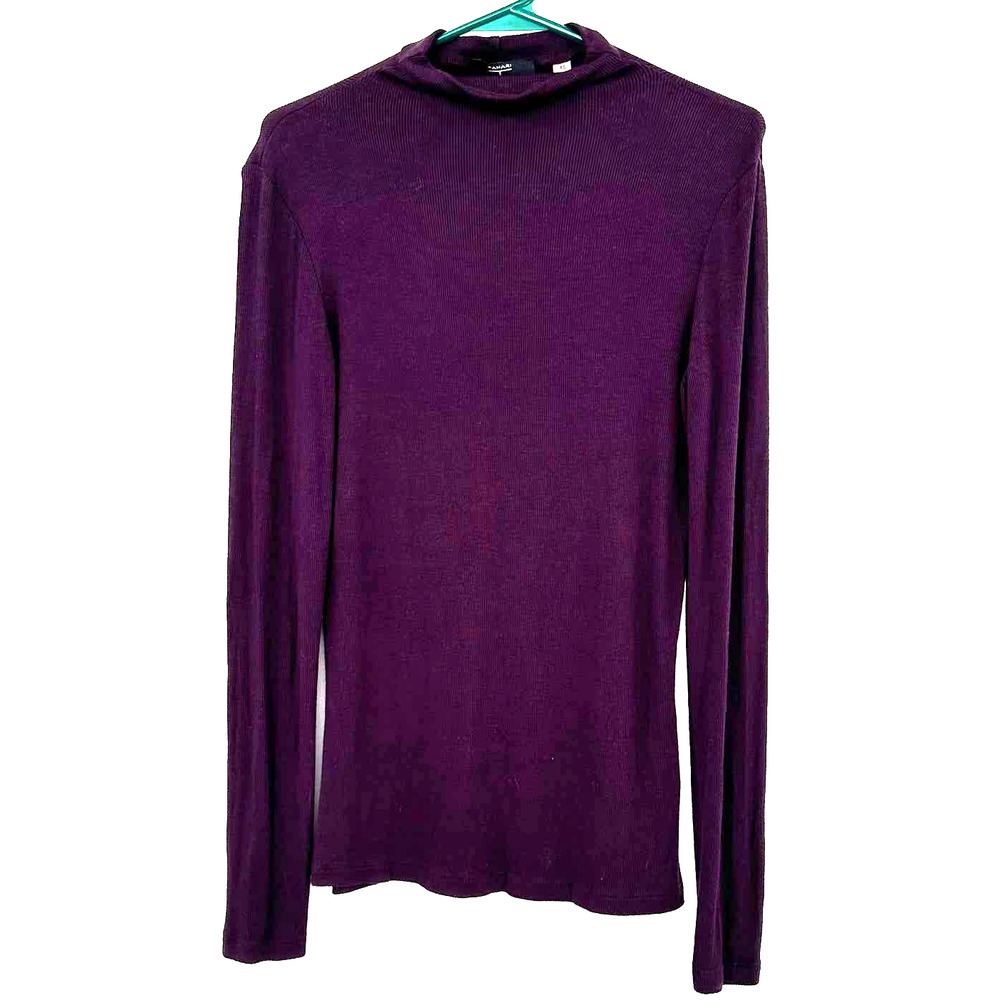 T Tahari size XS purple mock neck light weight ribbed sweater long sleeeve top
